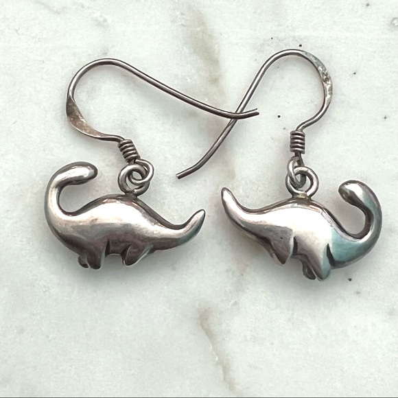 Brontosaurus Dinosaur Sterling Silver 925 Dangle Earrings - Picture 7 of 7